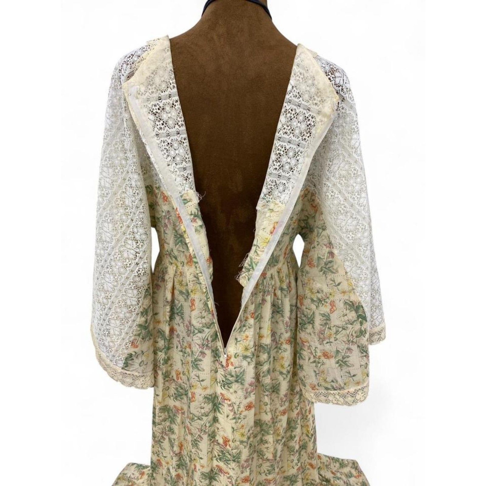 Whimsigoth Cottagecore Feminine Boho Festival Maxi Dress Lace Bell Sleeves