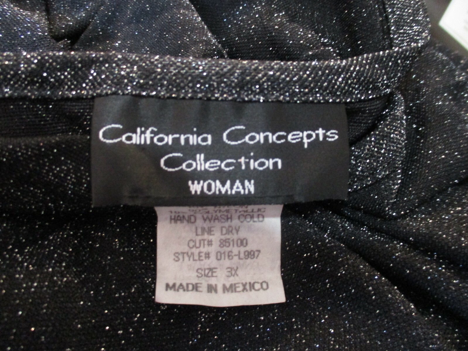 VTG California Concepts Top Plus Size 3X Black & Silver Metallic Sparkly Sheer E