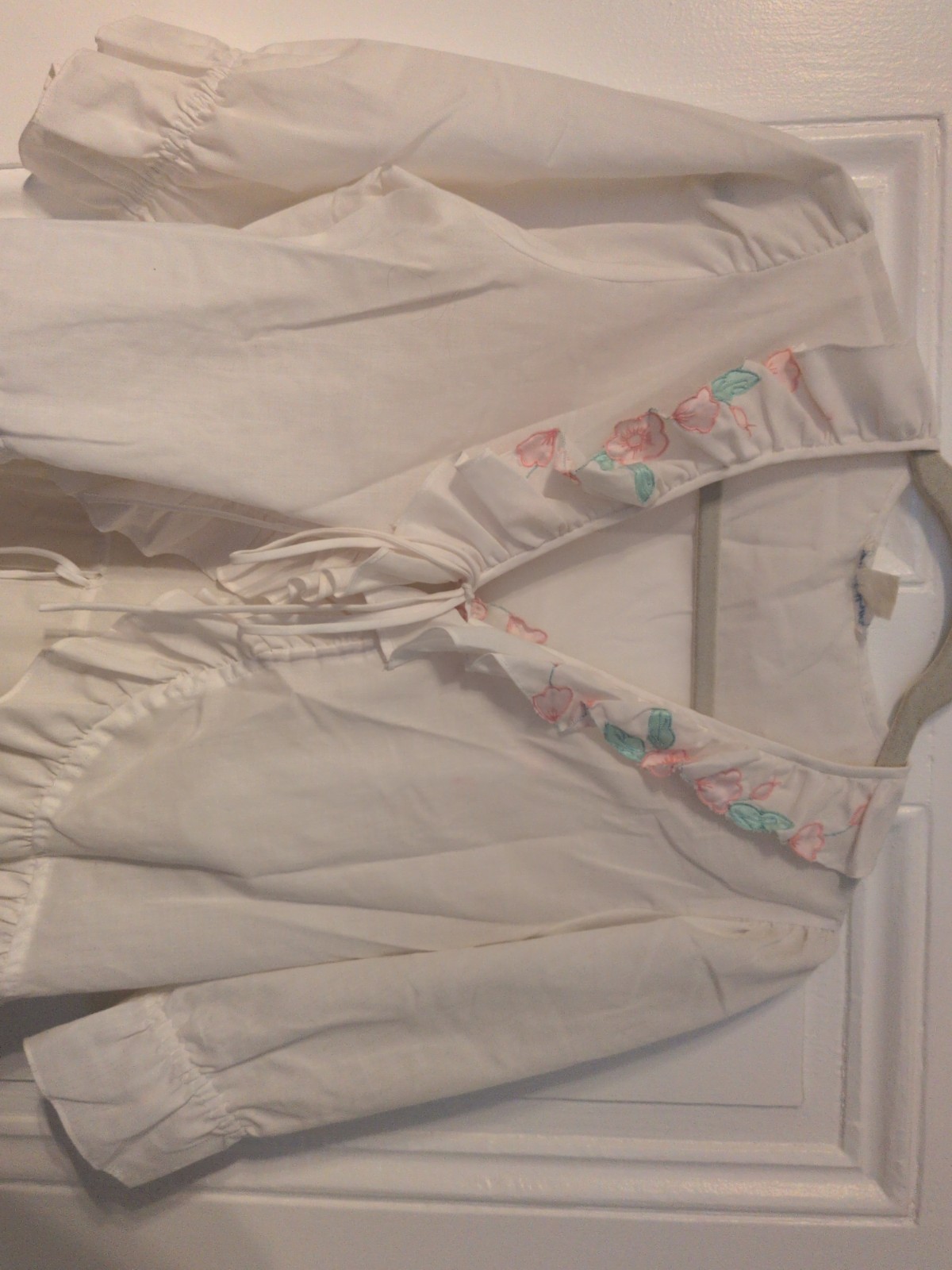Vintage Cotton Blend Short Nightgown Robe Set Pink Flower Applique Trim Ruffle