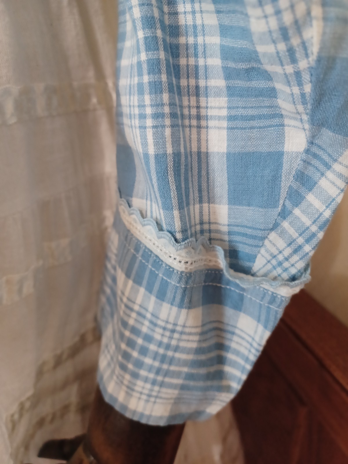 Antique Edwardian 1910s-20s Blue Puff Sleeve Doll Collar Cottagecore Blouse