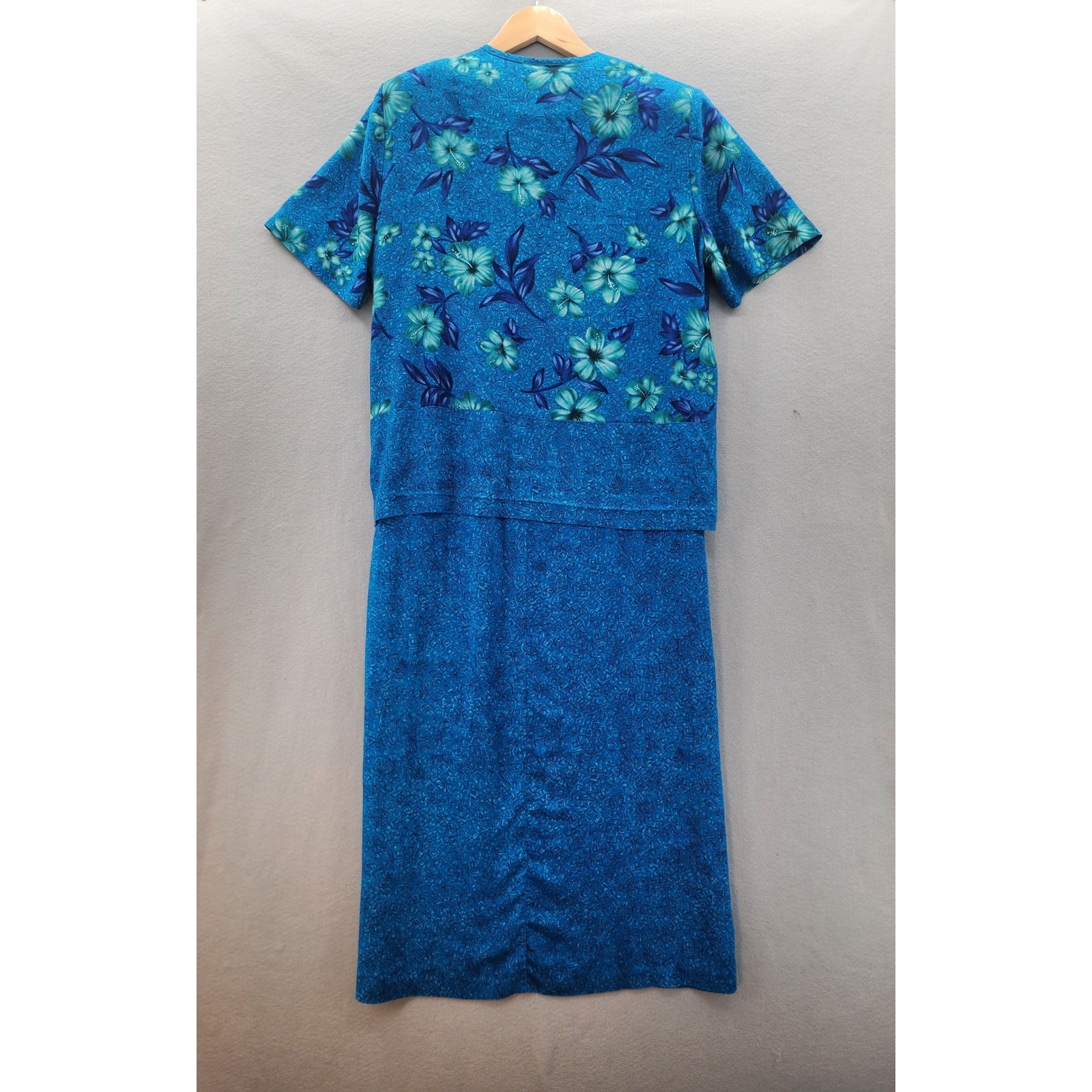 Another Thyme Vintage 90s Tropical Floral Blue Maxi Dress & Jacket Set Size 16