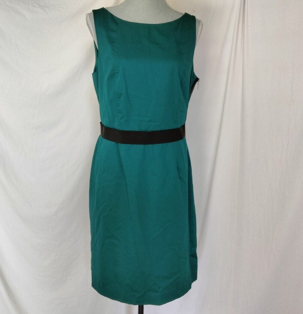 NWT Ann Taylor emerald green cotton sheath dress with built in belt, size 12