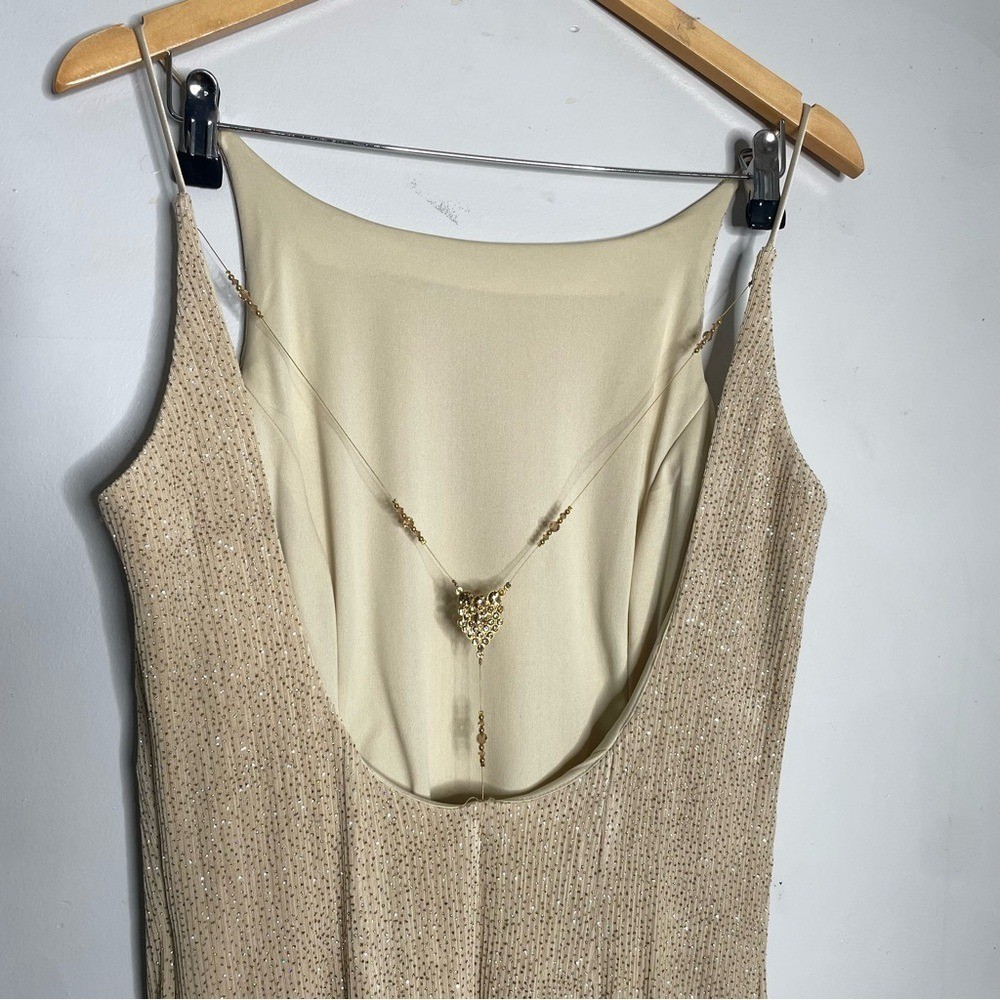 Dave & Johnny by Laura Ryner Gold Glitter Chain Heart Gown Dress 90s Y2K 13/14