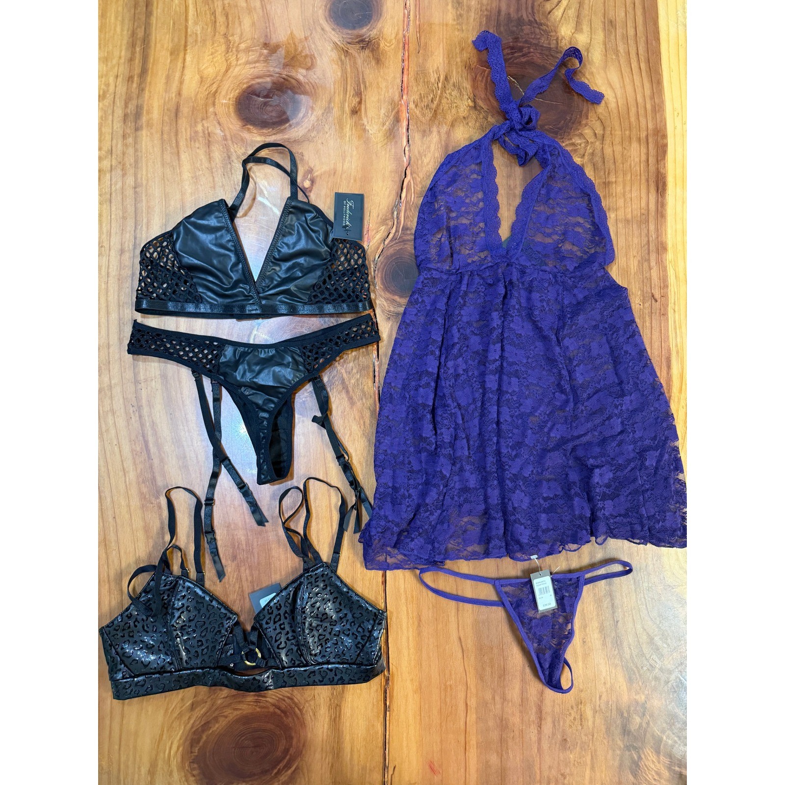 NEW Fredericks of Hollywood Lingerie Lot Medium Sheer Lace Faux Leather X12