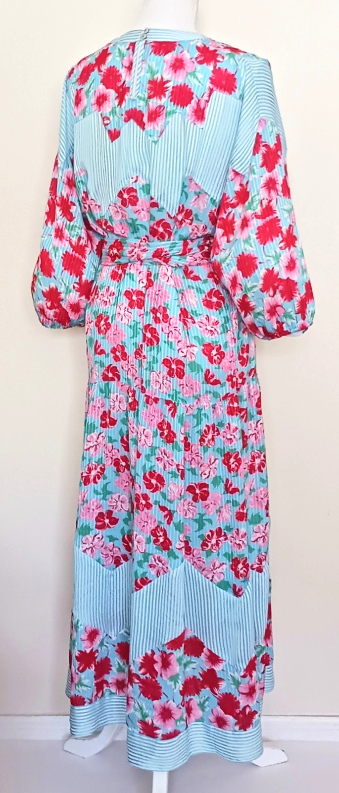 VTG 80s Diane Freis Floral Print Belted Midi Dress Georgette Fabric Hong Kong