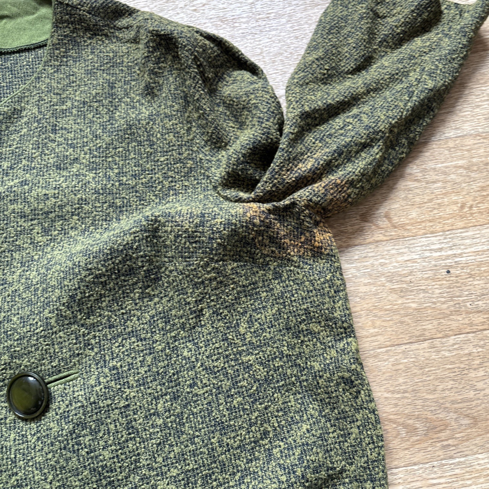 Vintage 1960’s Olive Green Tweed Long Straight Skirt 3 Piece Jacket Blouse M 60s