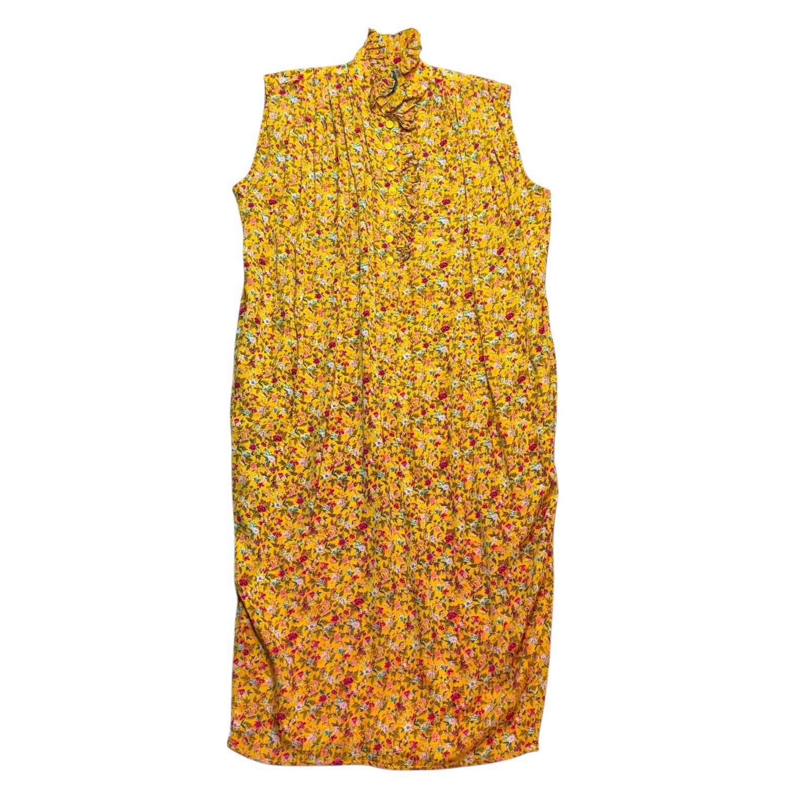 Vintage Emanuel Ungaro Parallele Paris Yellow Floral Ruffle Neck Dress Small Fra