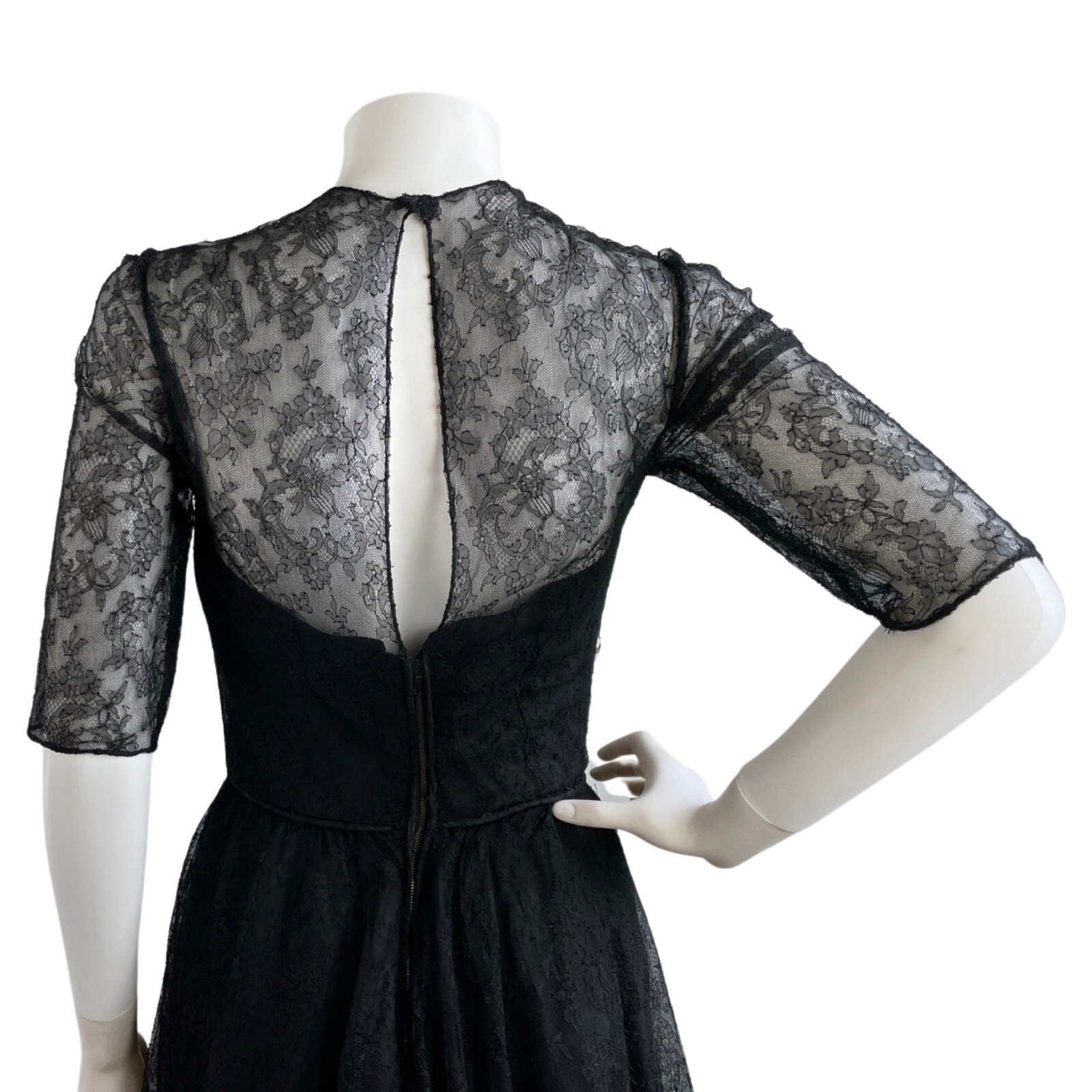Vintage 1950s Black Dress Lace Crinoline Fit & Flare Special Occasion Size XS