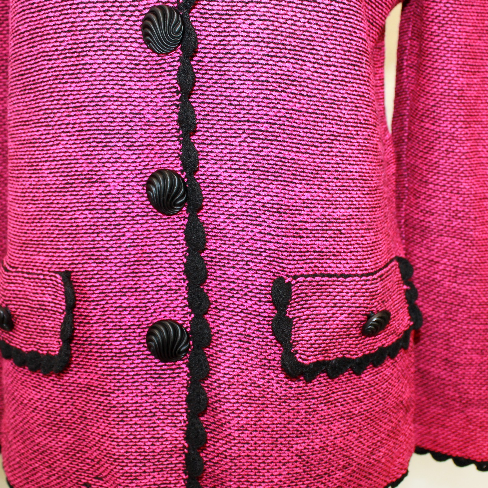 Vintage Pink Blazer Old Money Knit Cardigan Button Preppy Shoulder Pads USA M