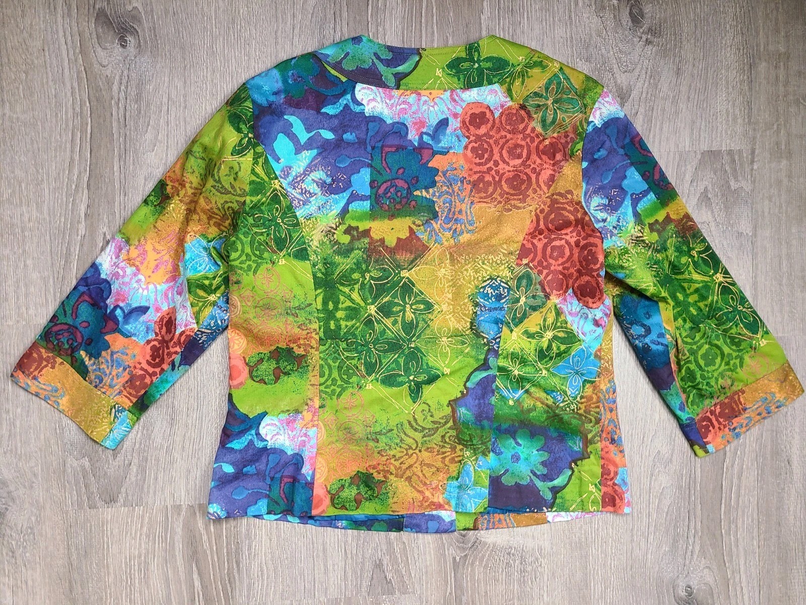 Coldwater Creek Womens 14 Jacket Batik Colorful Button Up Floral Artsy Stretch