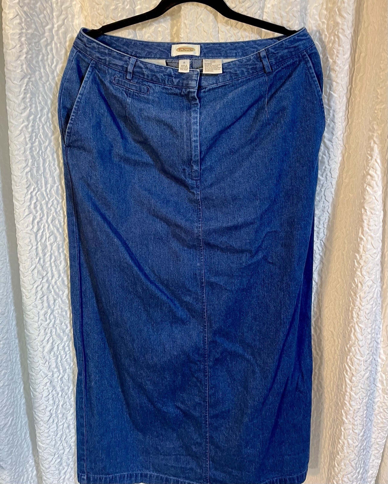 Vintage Talbots Deep Blue💙100% Cotton Denim Maxi Skirt Size 14 Long Slit EUC