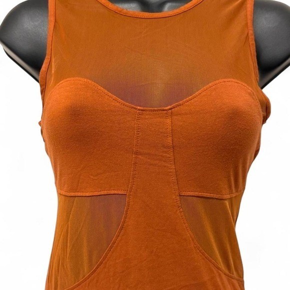 Vintage (2010&rsquo;s) Asos Rust Mesh Panel Bodycon Dress