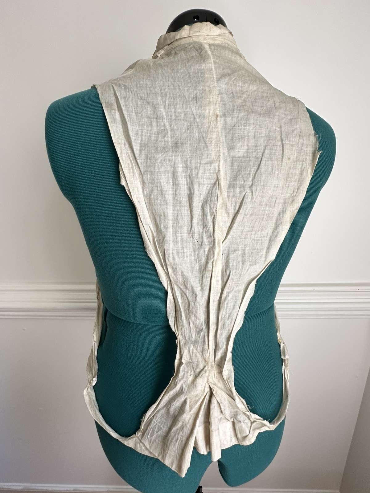 Antique Edwardian Victorian Under Bodice Dickie Lace Vest Black Velvet Pearl