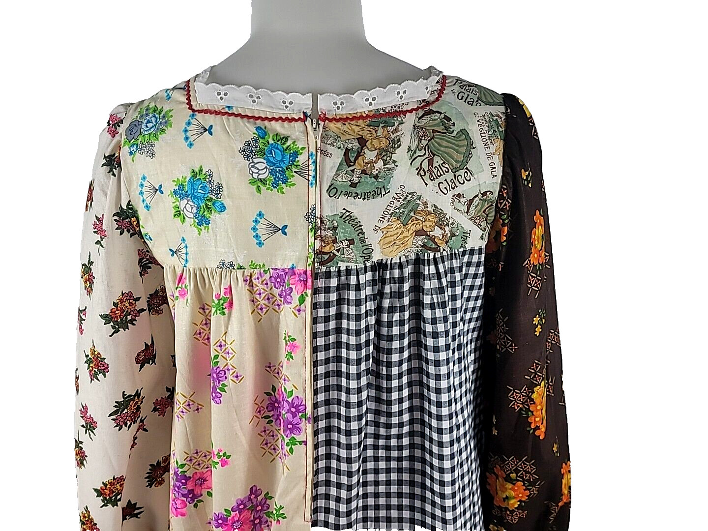 VTG NOS Buttrey&rsquo;s Mon Ami Patchwork L/S Floral Check Long Prairie Dress Small