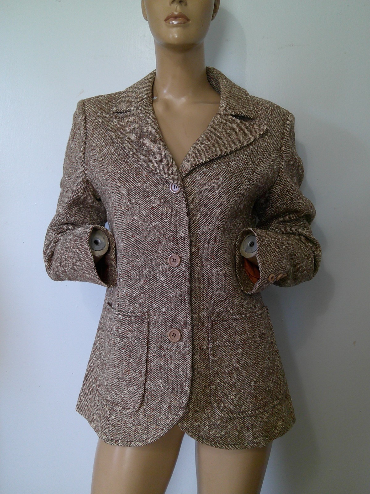 Vt 70&rsquo;s PENDLETON Gorgeous Tan Brown Wool TWEED Fitted Blazer Jacket M/L Ex Cond