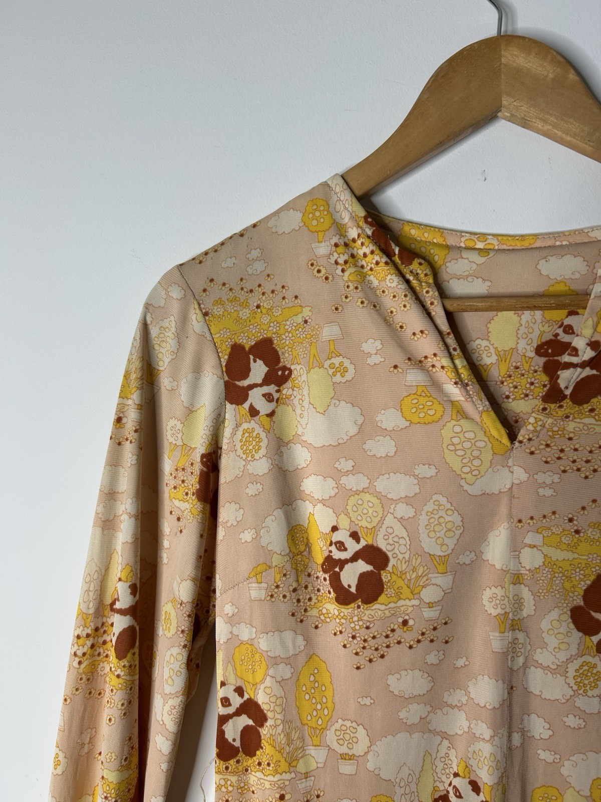 Vintage 1970’s Dress Women’s Multicolor Panda Print Novelty Midi Disco Everyday