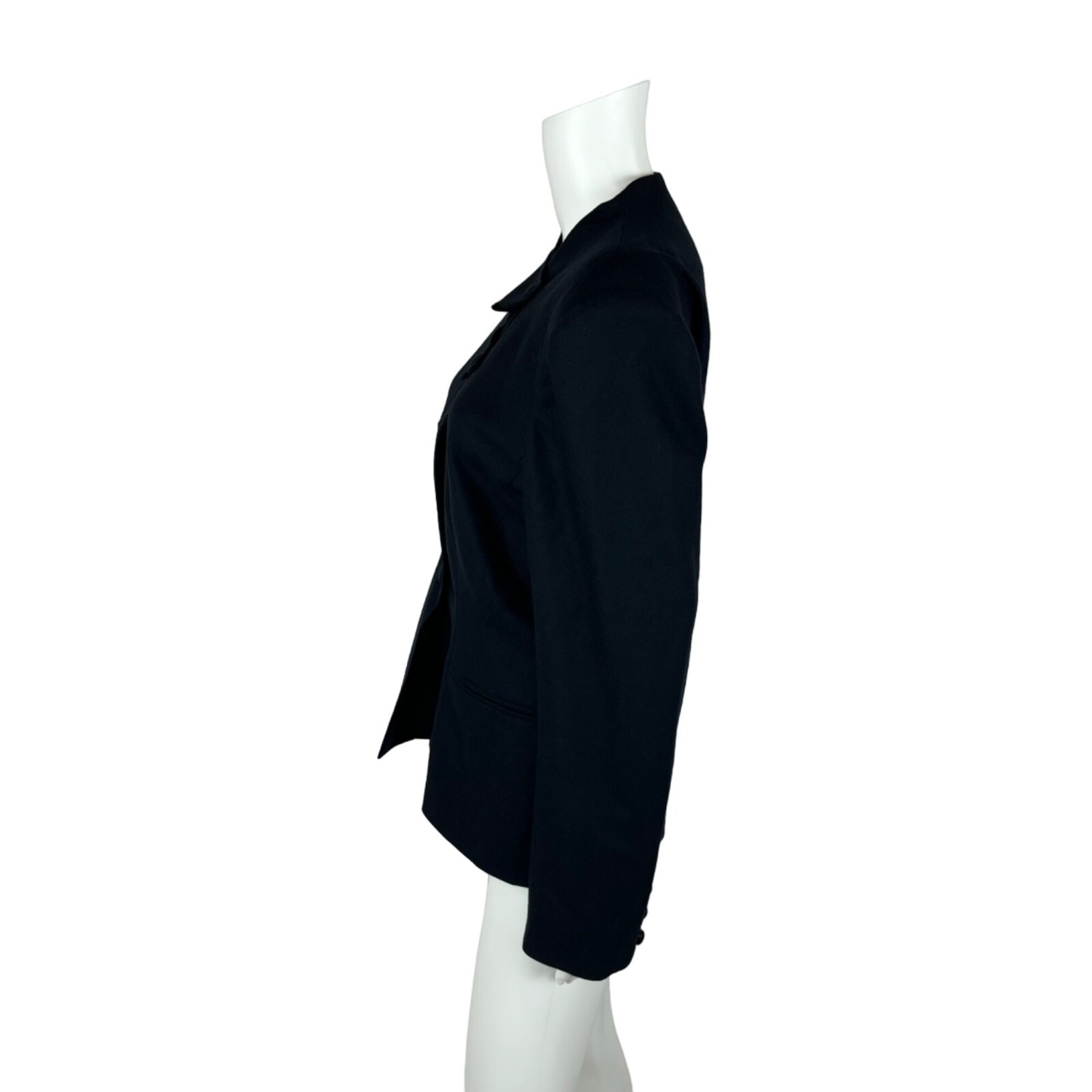 Vintage 80s Blazer Women&rsquo;s Large Black Wool Suit Jacket Leaf Closures Emmanuelle