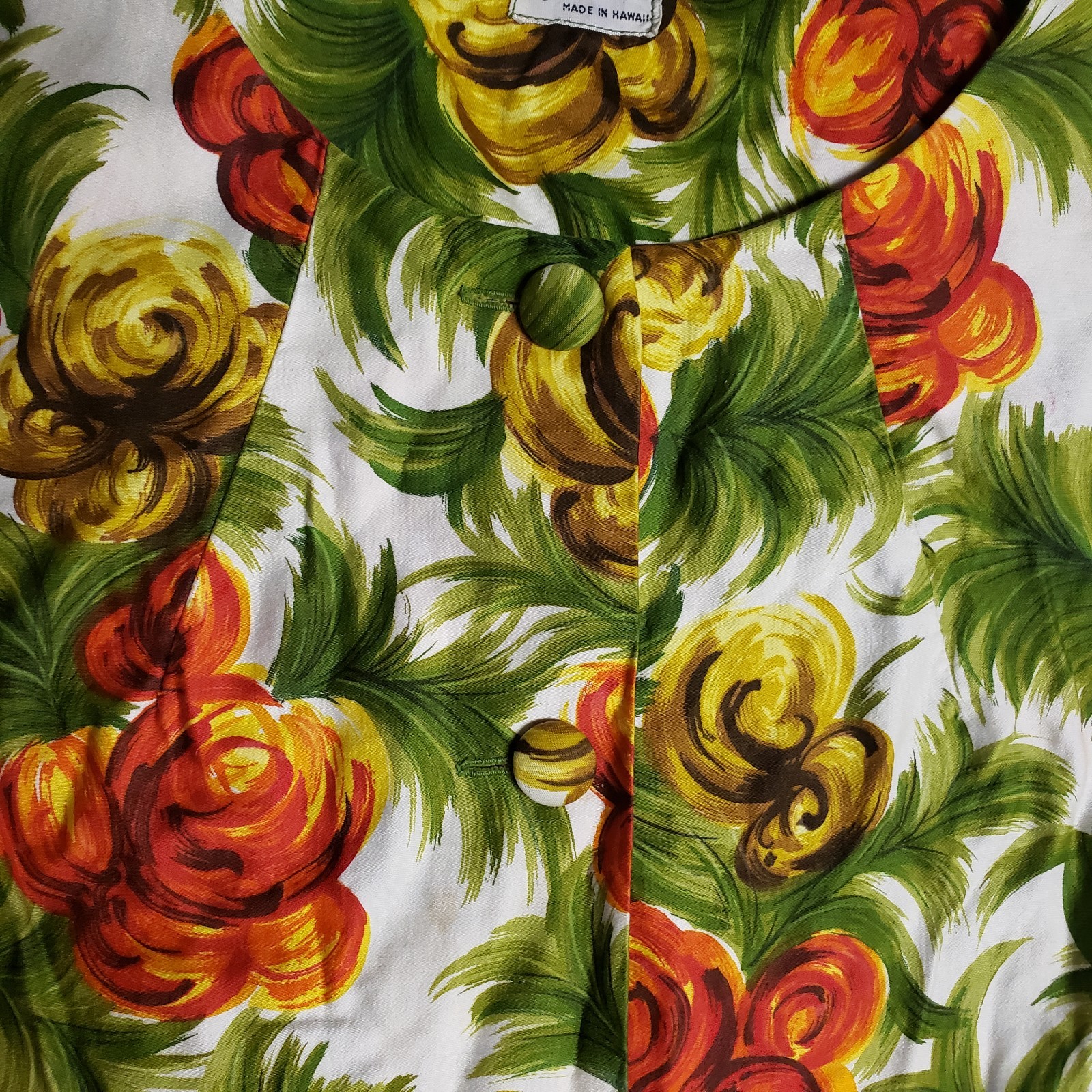Vintage Royal Surf Button Front Hawaiian Floral Sheath Dress 38&Prime; Bust Sz 14 16 L
