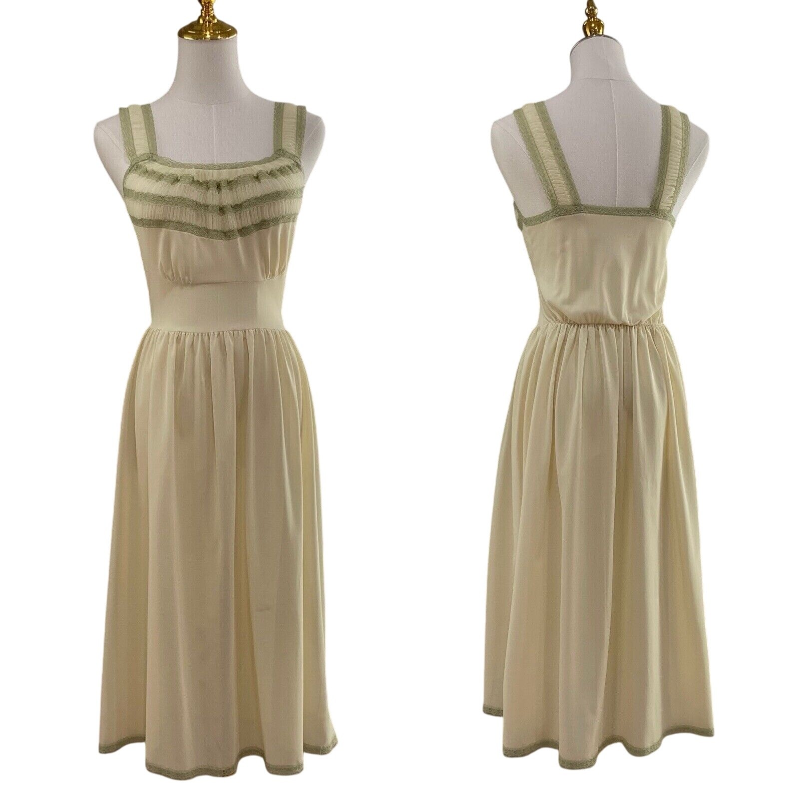 Vintage 50s Pinehurst Lingerie Green Nylon Lacy Chiffon Nightgown Size 32