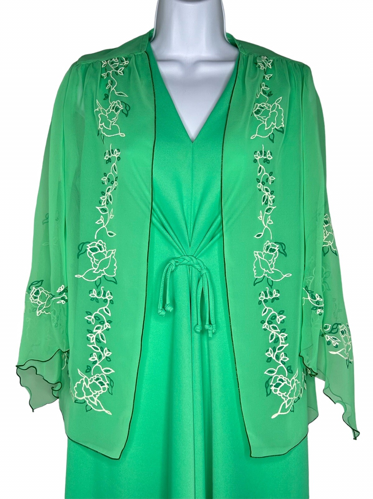Vintage Lily Lynn Nightgown & Embroidered Bed Jacket Mint S/M (See Description)
