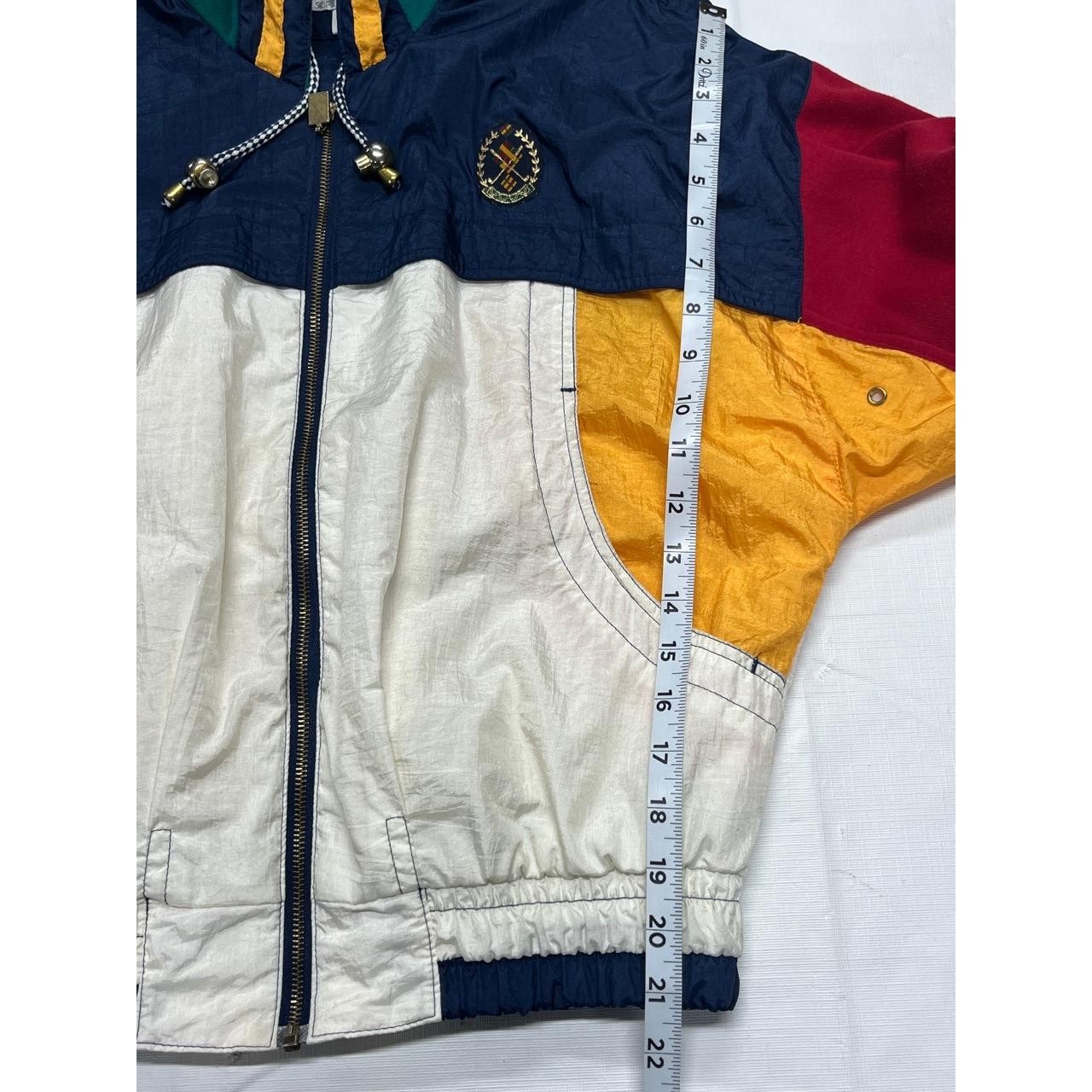 Vintage Petite Sophisticate Multicolor Womens Golf Crest Hooded Windbreaker P/P