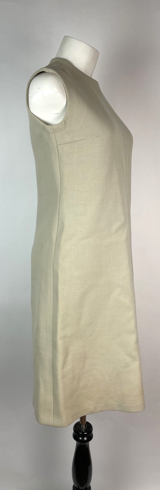 Vintage60s HARDY AMIES BOUTIQUE Taupe SIDEBUTTON shift dress S/M 34&Prime; Bust Damage