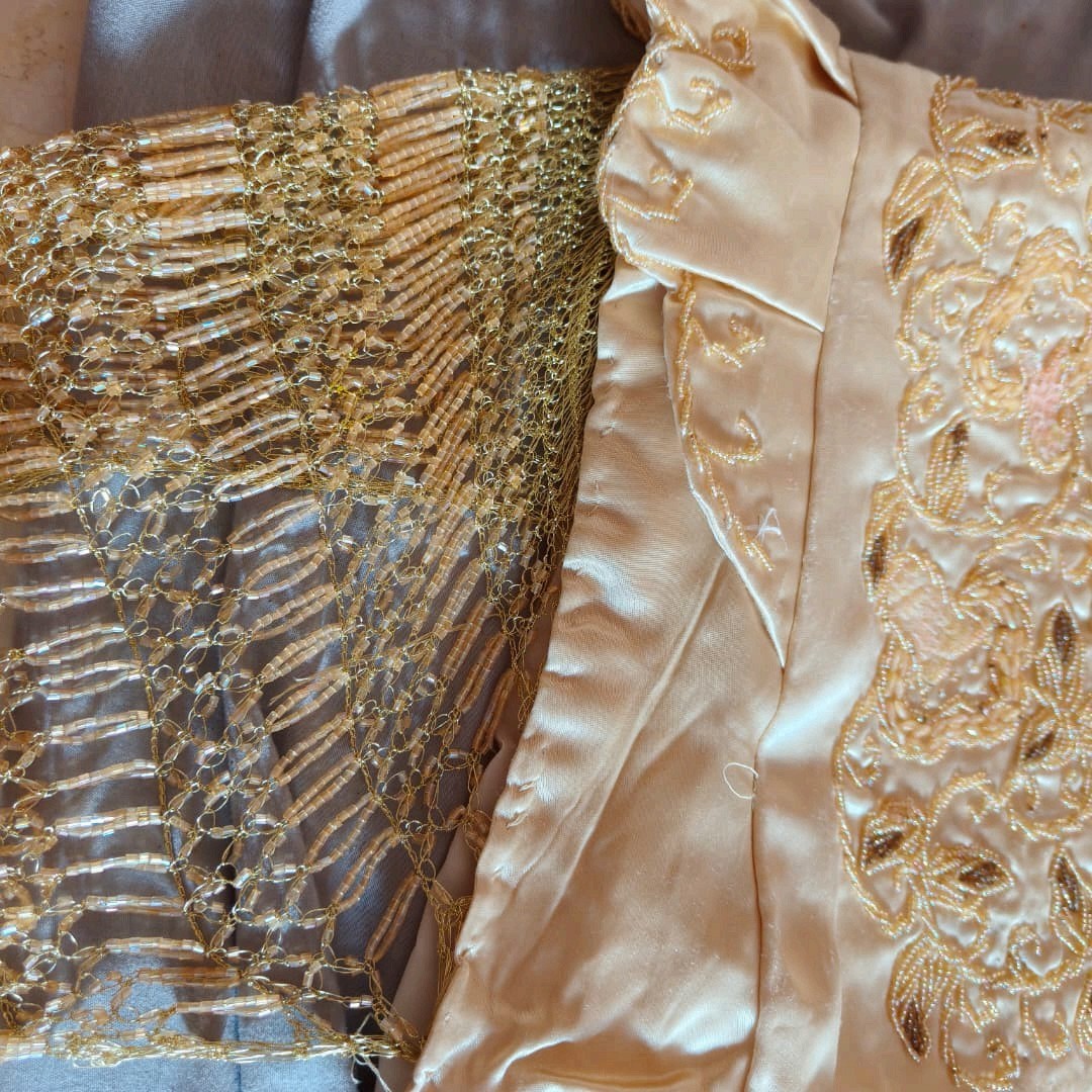 Vintage Algerian Constantine Chemsa Gandoura Gold Embroidered Dress Used