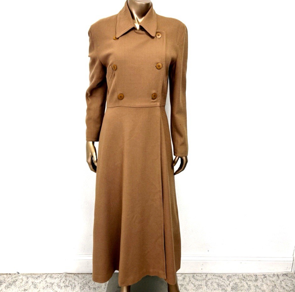 VTG JONES NEW YORK Camel Tan Wool Blend Full Length Coat Size 8 USA Old Money