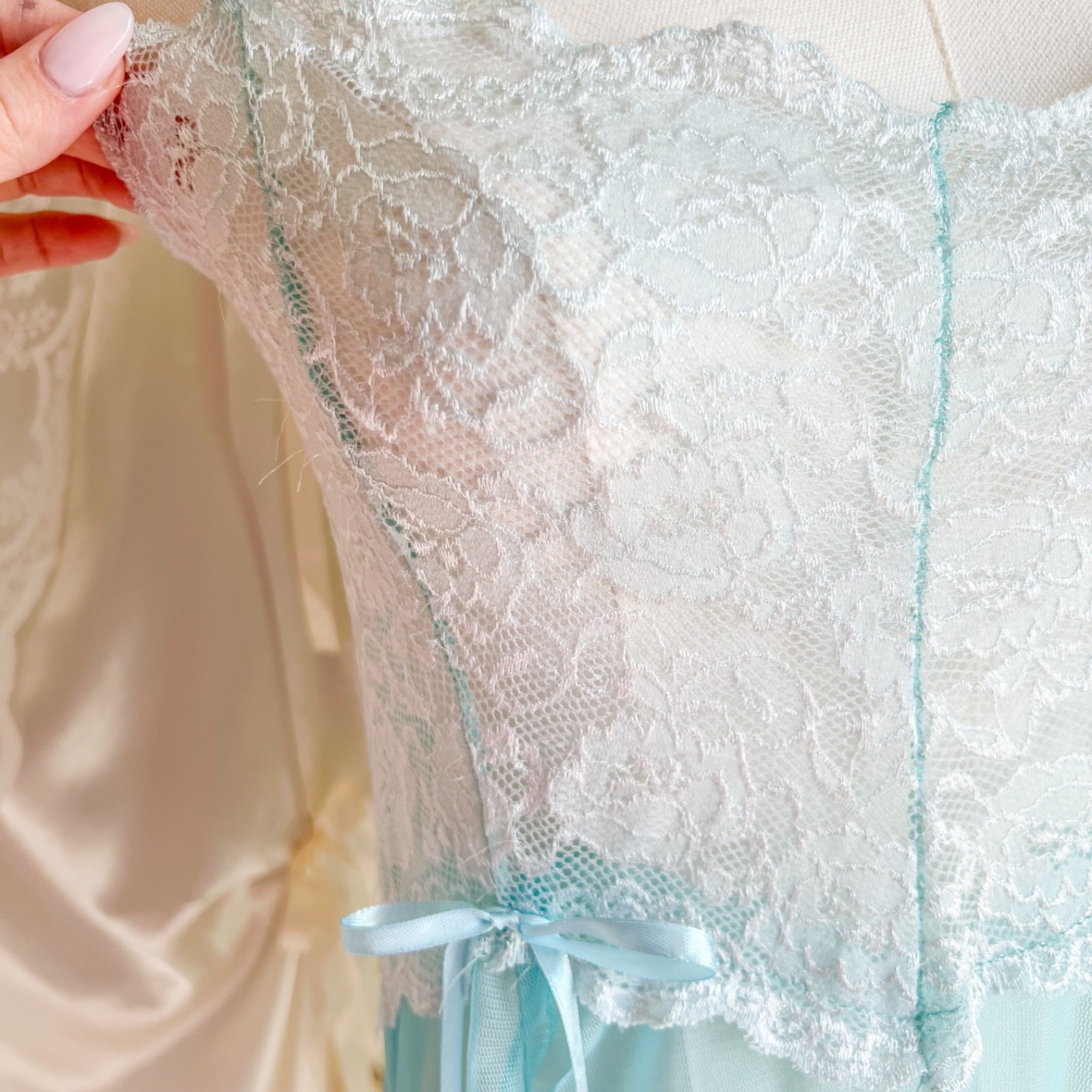 Powder Blue Lace Babydoll Slip Dress with Chiffon Skirt