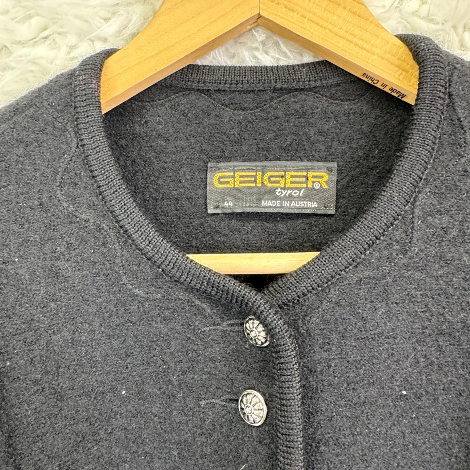 Geiger Tyrol Boiled Wool Jacket 44 VTG L Black Austrian Trachten Cardigan Blazer