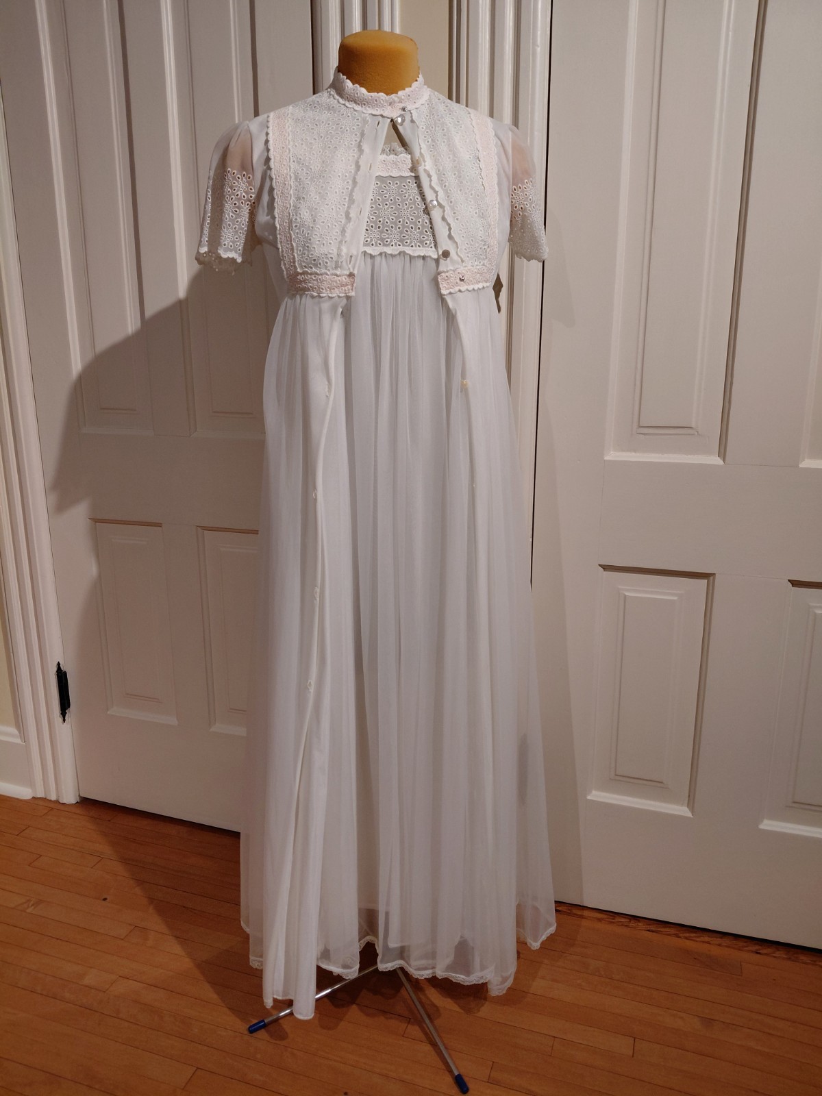 1970&rsquo;s Cheoette Long Peignoir and Gown, Size P, White