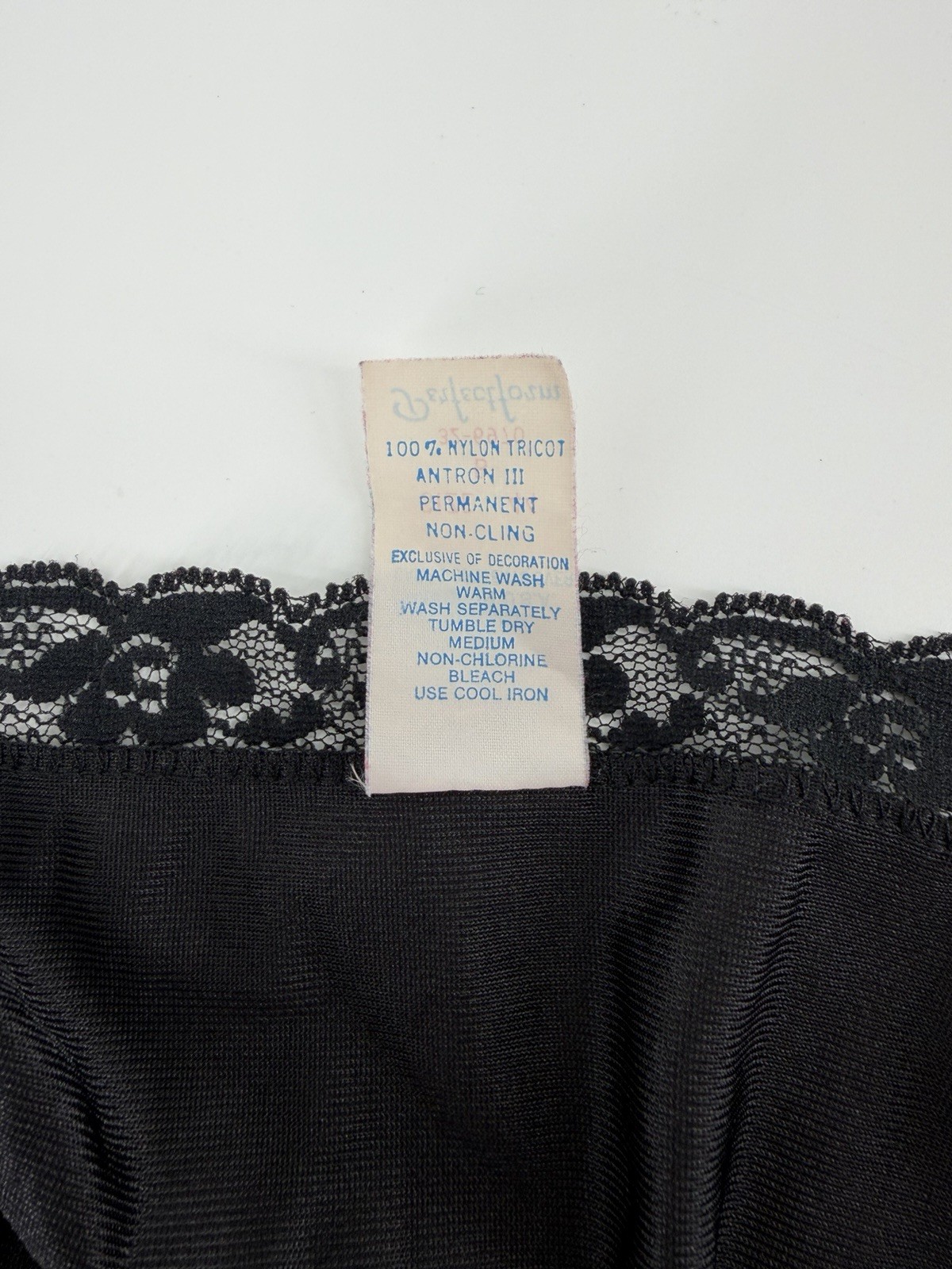 Vintage Perfectform Black Nylon Full Slip 44B XL Lace Antron III Made in USA
