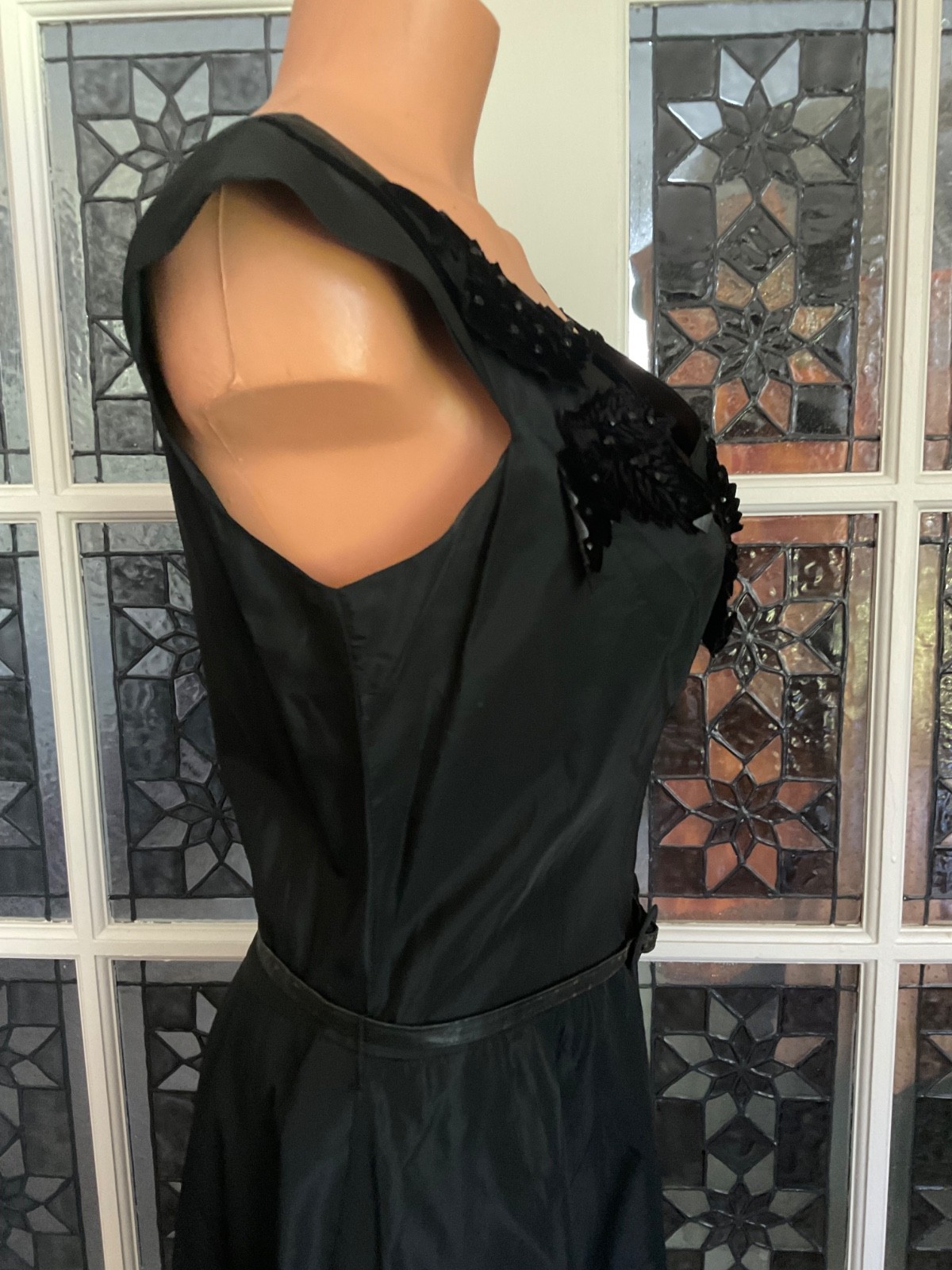 Vtg. Black Satin Taffeta Dress Whimsigoth Dark Fairycore Gothic Henry A Conder