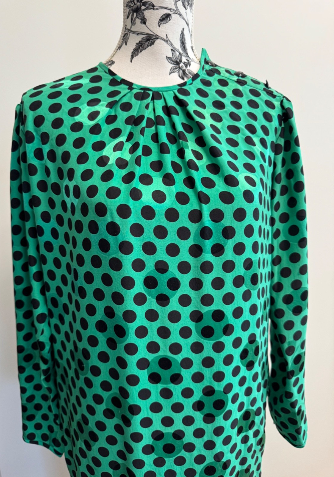 Vintage Emanuel Ungaro Ter silk green black polka dot dress size 6