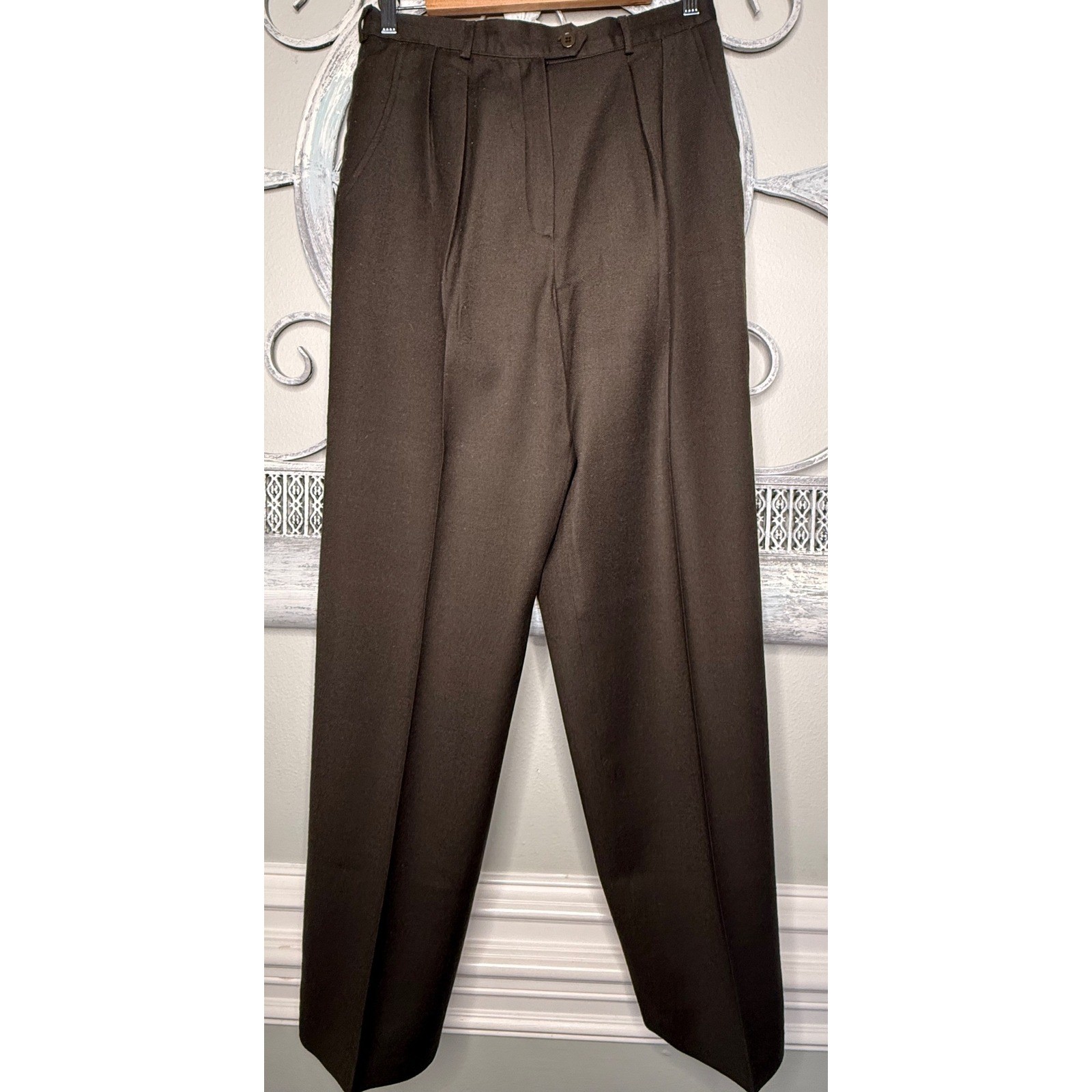 Giorgio Sant&rsquo;Angelo Vintage 90s Brown 100% Merino Wool Pleated Pants Womens 12