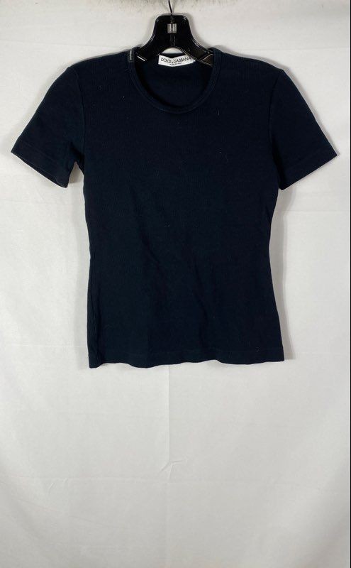 Vintage Y2K Dolce & Gabbana Women&rsquo;s Black Ribbed Knit T-Shirt Size 42