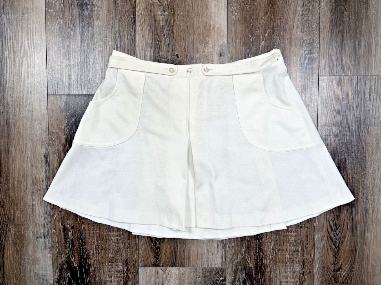 Vintage 70s Wrap Mini Skirt Size XL White Cotton Blend 34×17 Pockets Whims