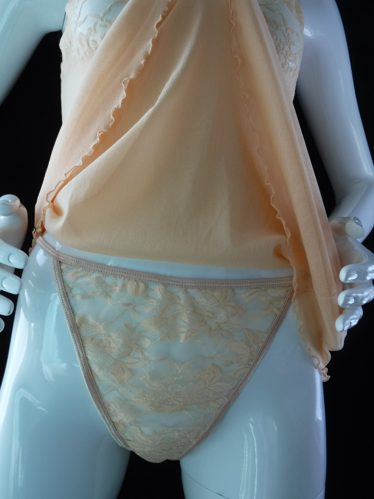 Jolie Intimates New Light Peach Sheer Mesh/Lace Chemise Babydoll & G-Strings 2X