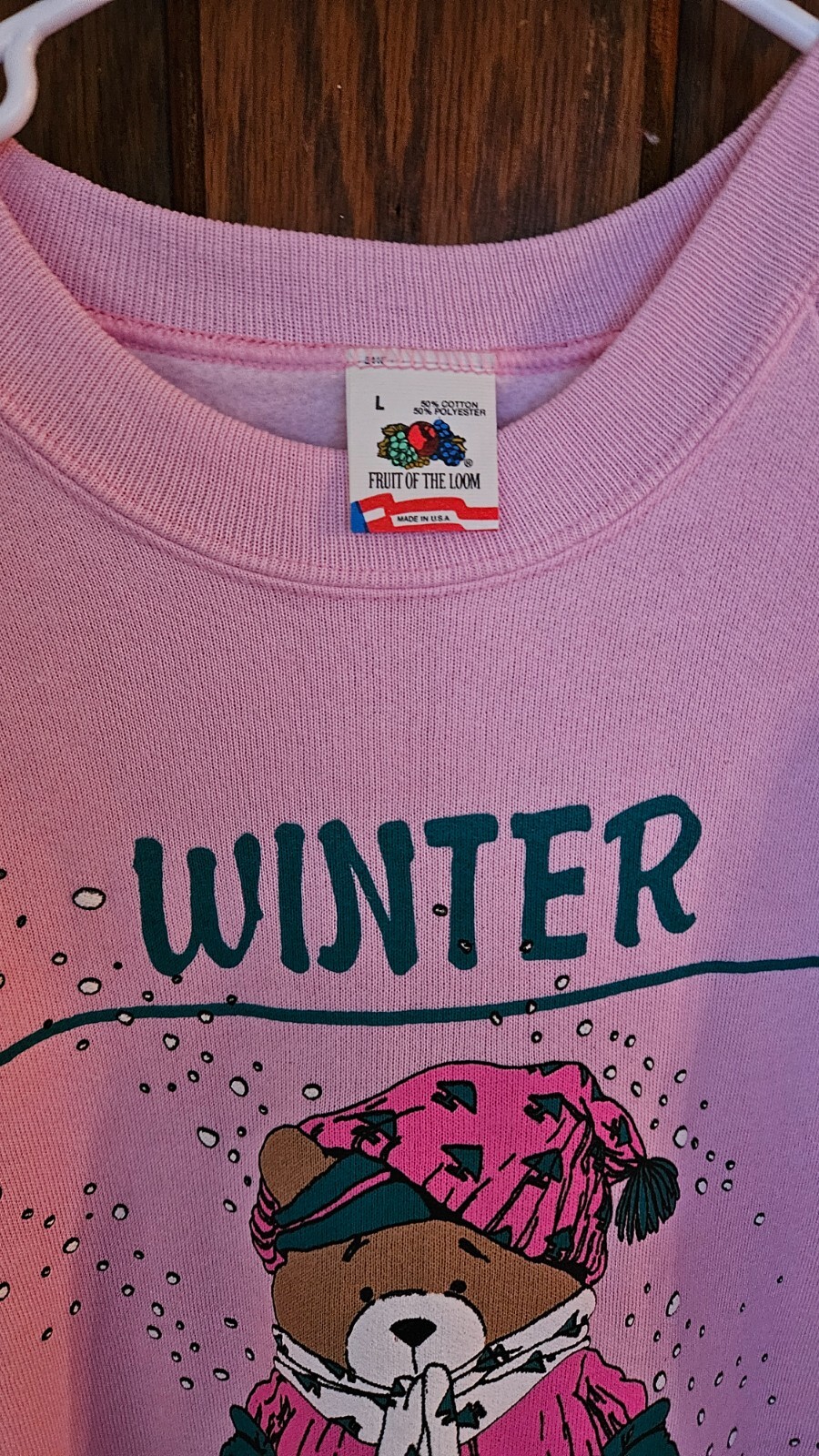 Vintage 1980s Pink Teddy Bear Sweatshirt Fruit of the loom Larges