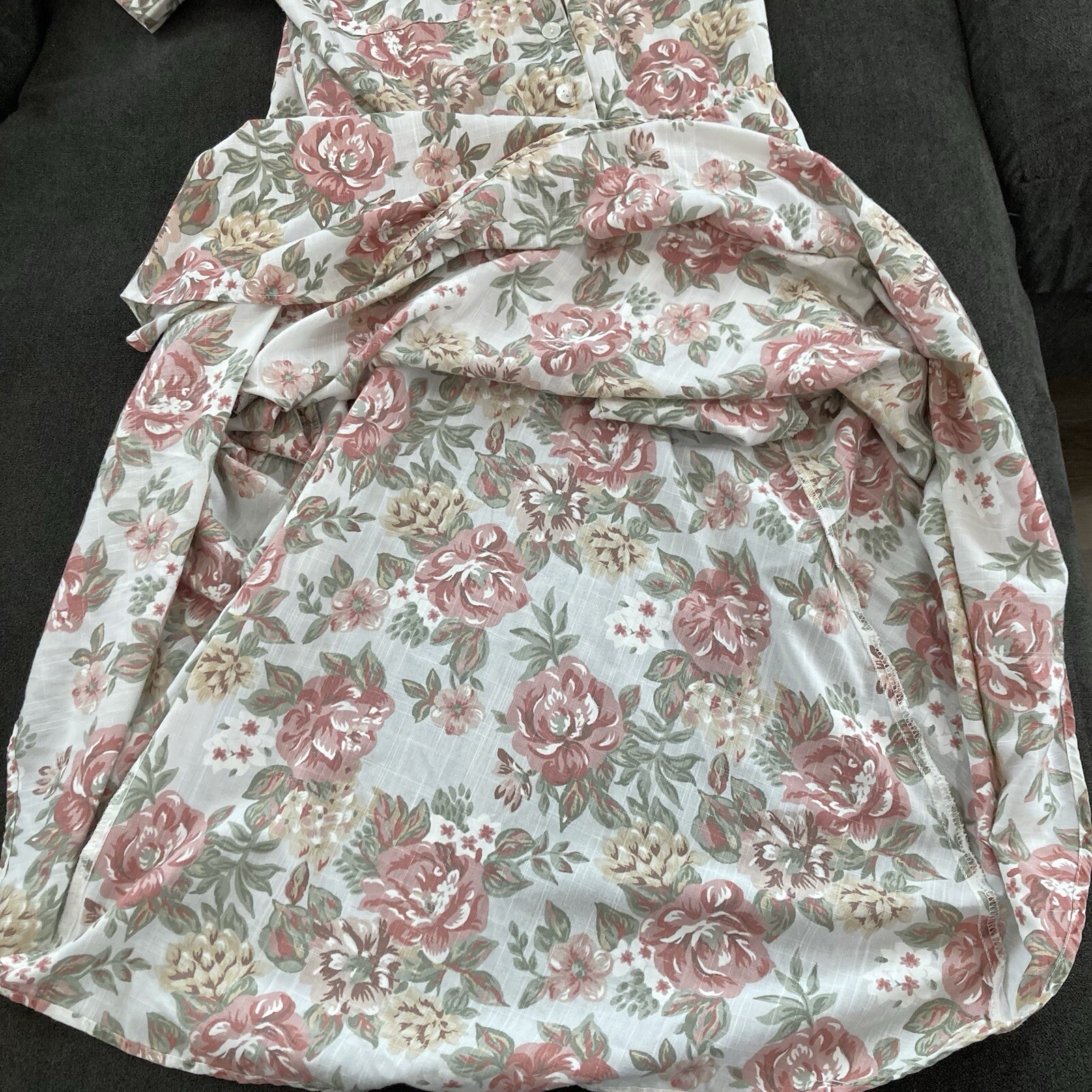 STUART ALAN Vintage 80s Cottagecore White & Pink Floral Dress, Shoulder Pads