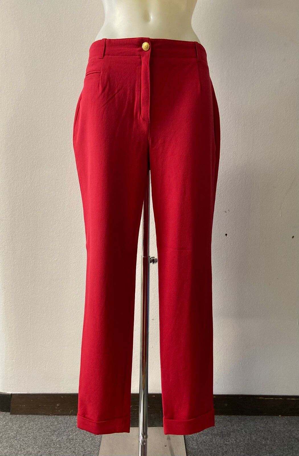 Designer 90s Escada Red Pants | Vintage Women&rsquo;s Cotton Trousers | Size EU 42
