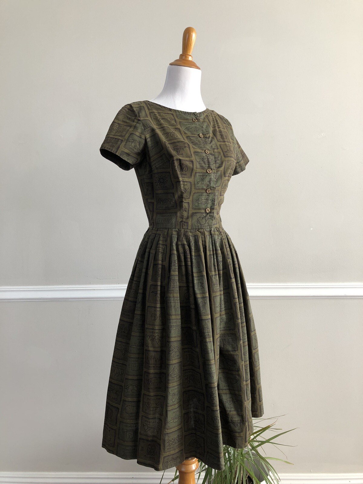 Vtg 50s/60s BETTY BARCLAY Fifty Nifty United States Day Dress Cotton Novelty
