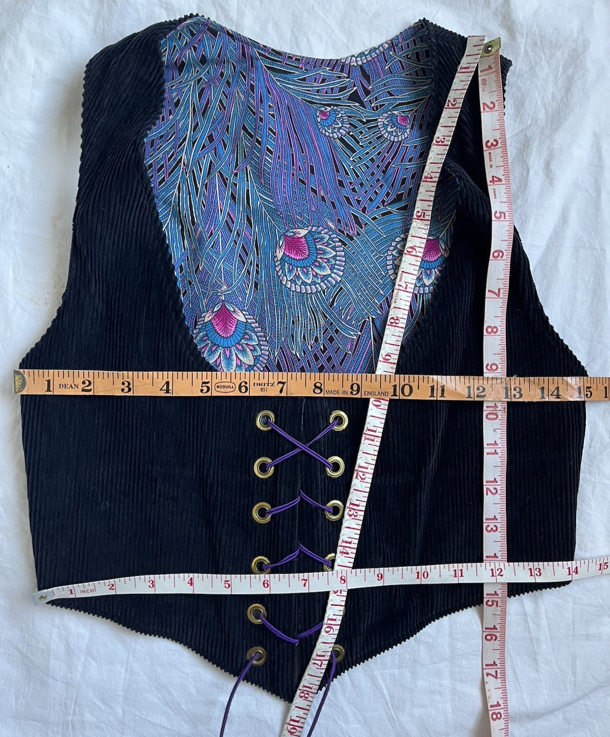 Vintage 70s Corset Vest Underbust Waistcoat Handmade Reversible Goth Festival S