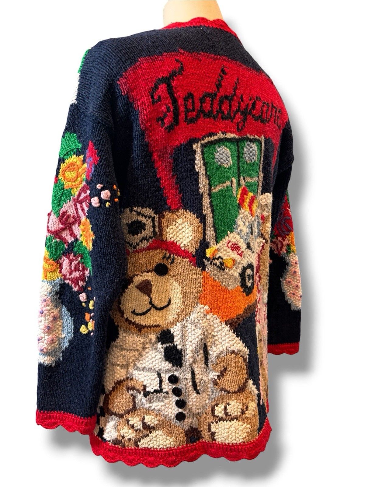 Vintage 1995 Eagle’s Eye Hand Knitted Hospital Nurse Teddy Care Sweater Sz S