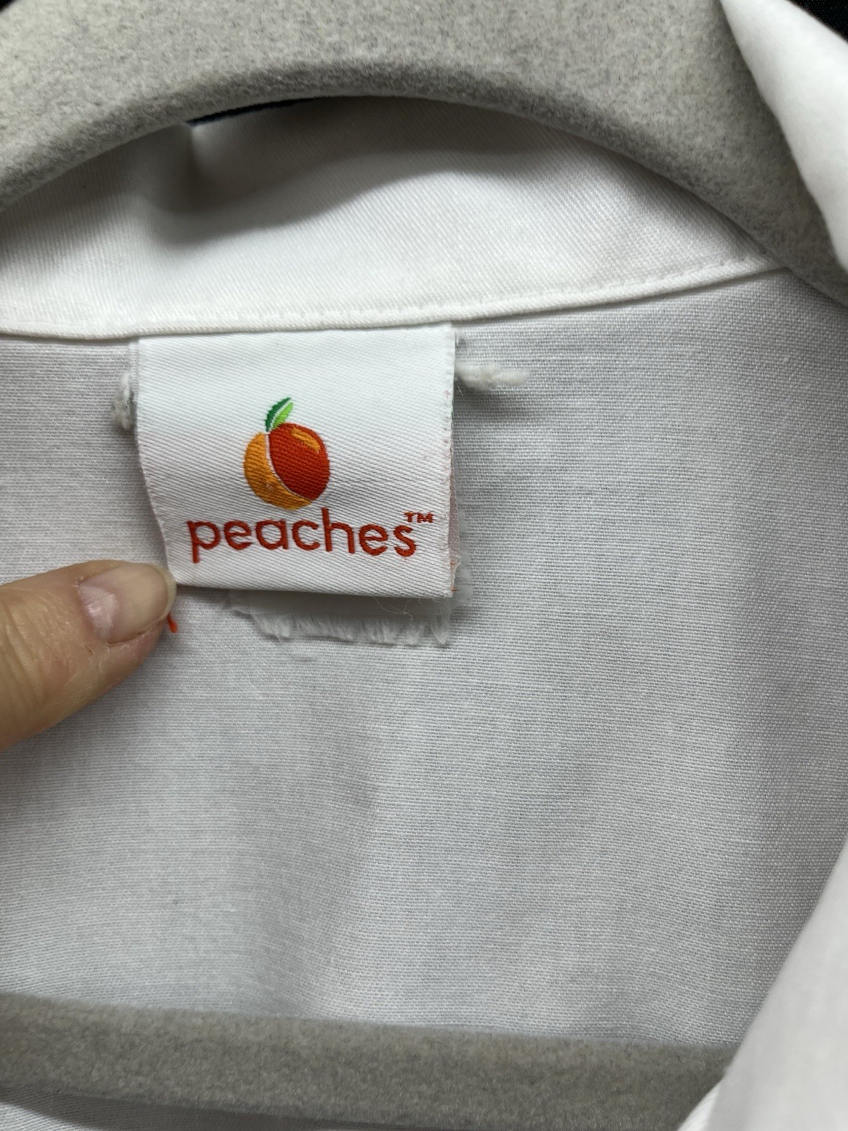 Vintage Peaches White Nurses Uniform Darted Waist Embroidery Pockets Sz L/XL