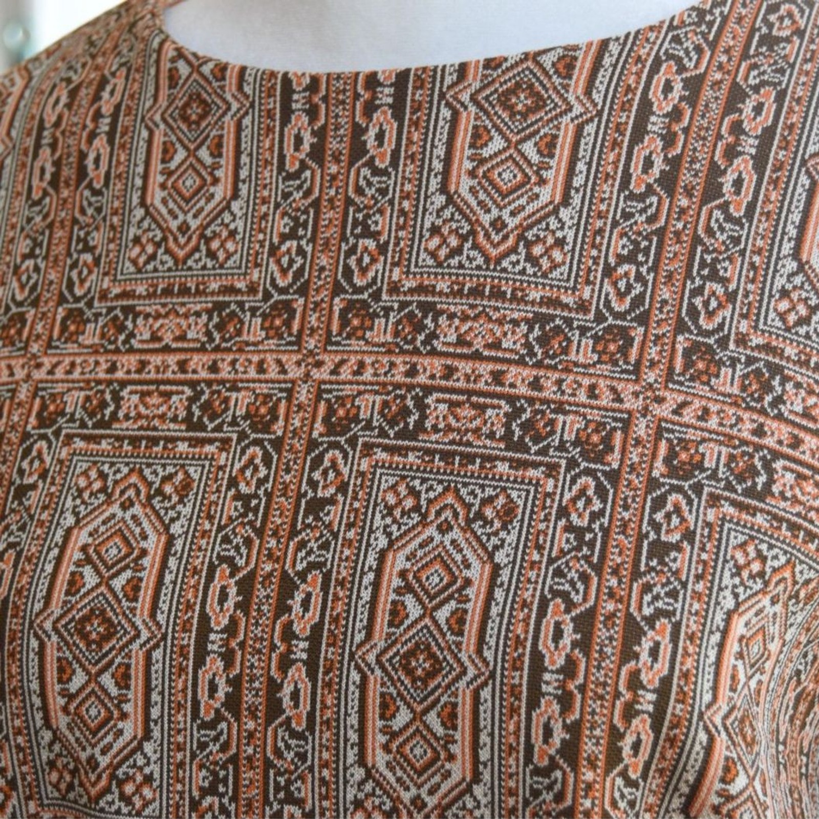 Vintage 60s 70s Mod Geometric Shift Dress Boho Lounge Maxi Large