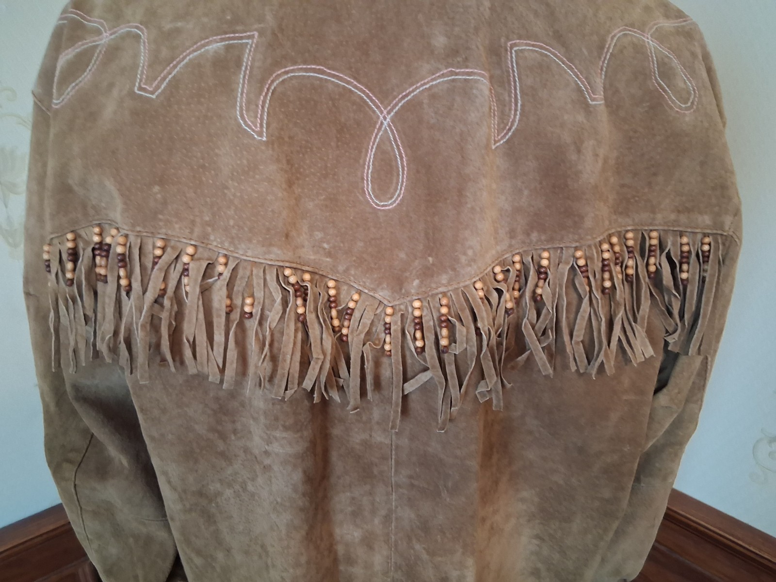 Vintage 1990s Comint Brown Suede Fringed Beaded Hippie Western Grunge Coat