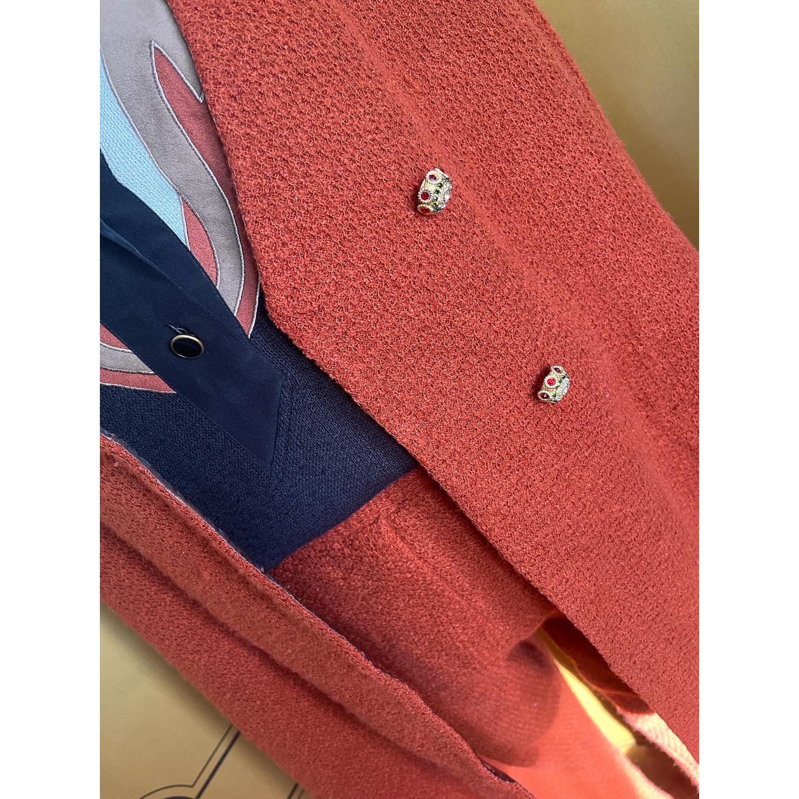 Handmade woolen pantsuit in rust, size 18