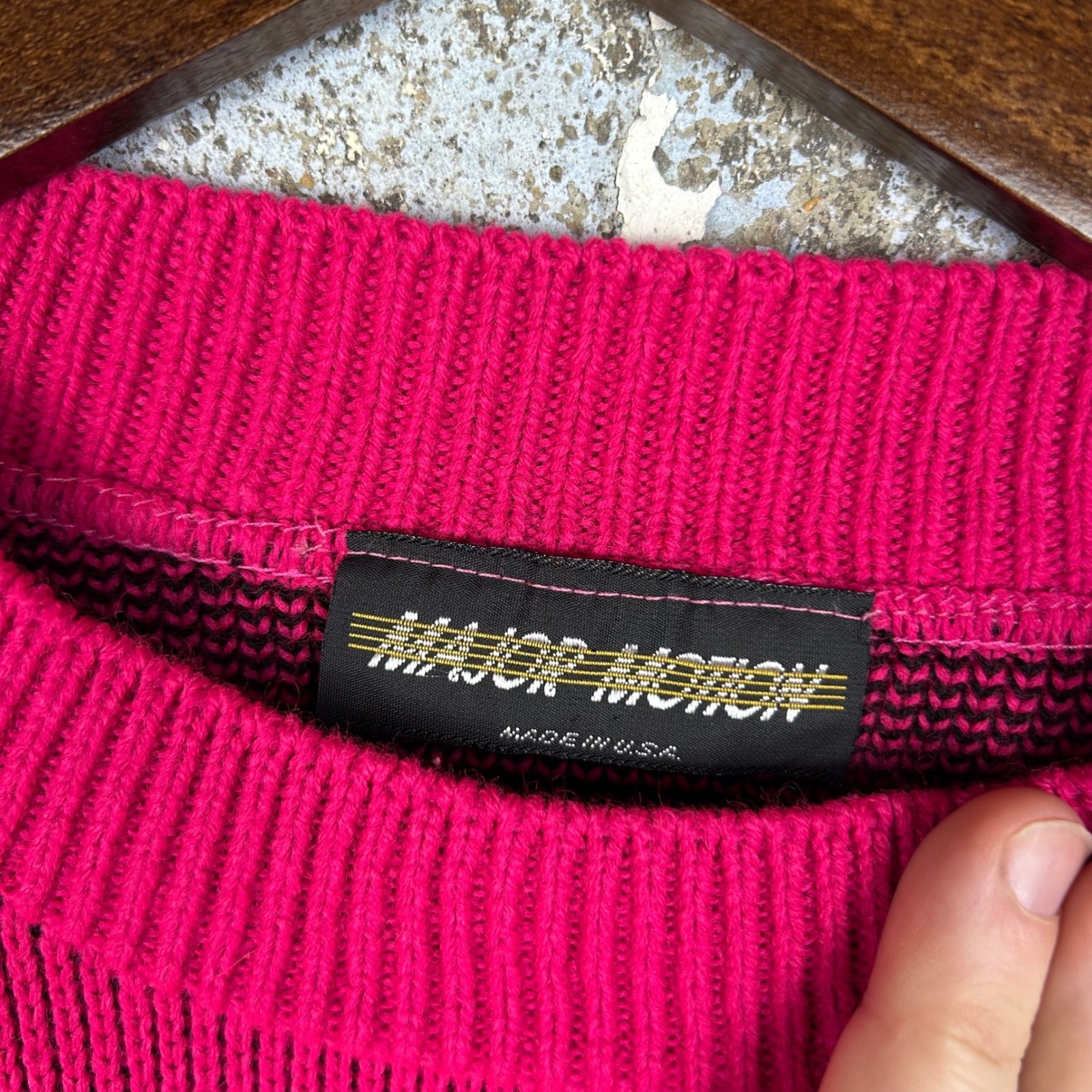 Vintage Major Motion Pink Polka Dot Sweater Crew Neck Knit Made in USA Retro