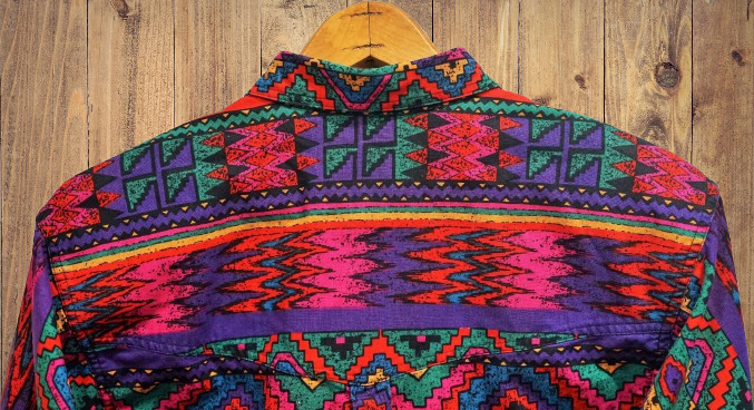 Vintage 80s Wrangler Authentic Western Apparel Colorful Aztec Shirt Womens M EUC